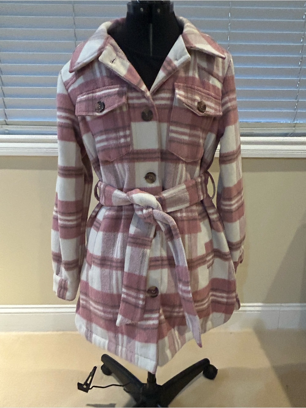 Steve Madden Pink Plaid Coat